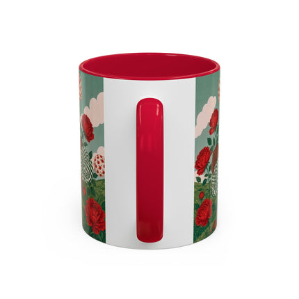 🌹💚 The Scarlet Rose Checkerboard Garden Colorful Mug – Art Deco Floral Whimsy