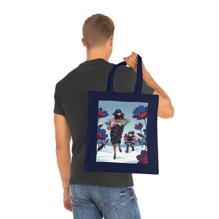 🎁🌺 The Christmas Gift Garden Stroll Cotton Tote Bag – Art Deco Holiday Elegance