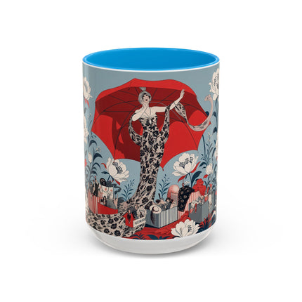 ❤️🌺 The Scarlet Parasol Spectacle Colorful Mug – Art Deco Fashion Elegance