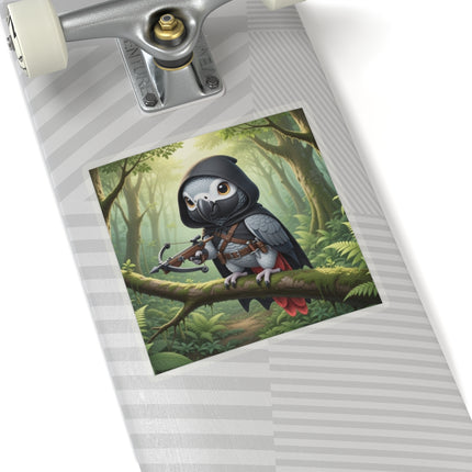 🪶🌲 The African Grey Sentinel Kiss-Cut Sticker – Quiet Strength & Woodland Adventure