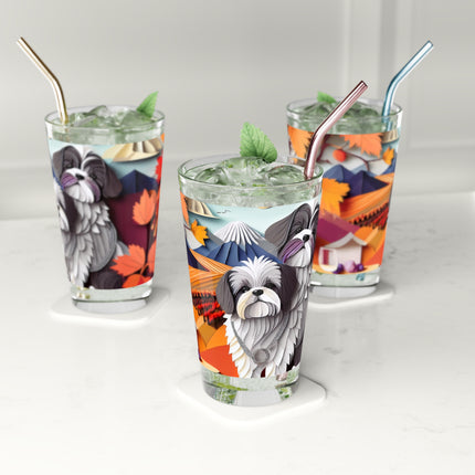 Shih Tzus at an Autumn Wine Tasting Glass, 16oz
