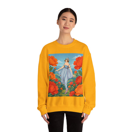 🌺🩵 The Poppy Hill Promenade Crewneck Sweatshirt – Art Deco Fashion Whimsy