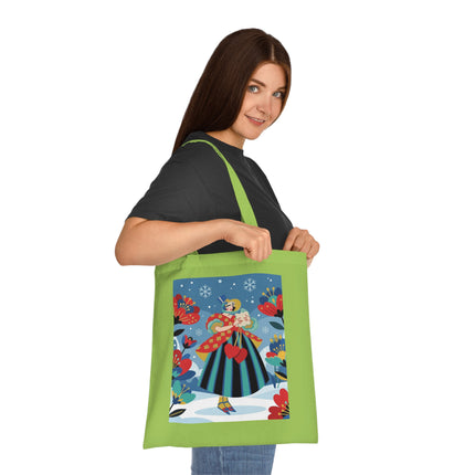 ❤️❄️ The Winter Heart Messenger Cotton Tote Bag – Art Deco Winter Enchantment