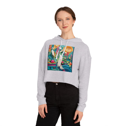 Elegant Egret Oasis Women’s Cropped Hooded Sweatshirt