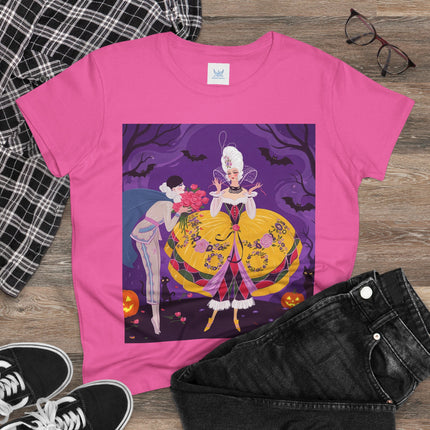 🎭🌹 The Harlequin Rose Masquerade Cotton Tee – Theatrical Halloween Romance