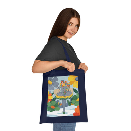 🌼❄️ The Winter Flower Wanderer Cotton Tote Bag – Colorful Winter Fantasy
