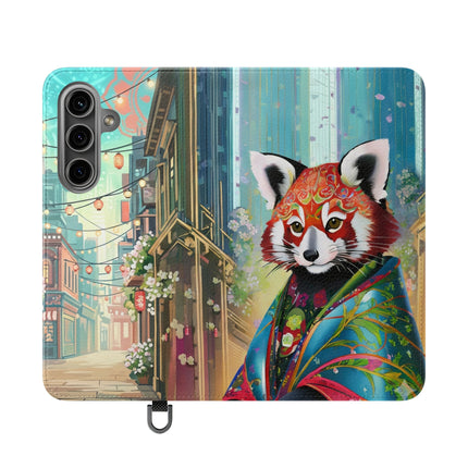 🦝✨ Cybernetic Red Panda Flip Case – Neon Charm & Futuristic Wonder