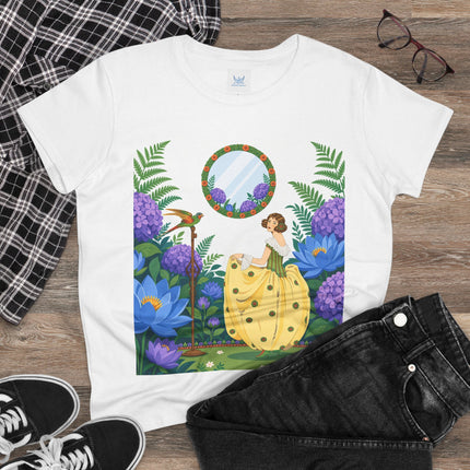 🦜🪷 The Parrot Garden Reflection Cotton Tee – Art Deco Fashion Whimsy