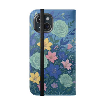 🌸💙 The Lovers In The Enchanted Garden Flip Case – Art Deco Floral Romance