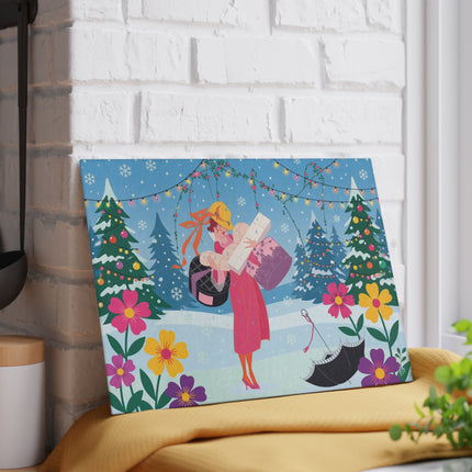 🎁🎄 The Christmas Gift Garden Glass Cutting Board – Whimsical Holiday Fantasy