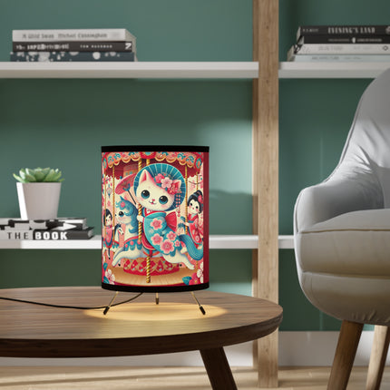 Geisha Kitten's Enchanted Carousel Ride Tripod Lamp