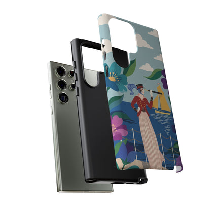 🌊🔭 The Lady Of The Seaside Lookout Phone Case – Art Deco Nautical Adventure