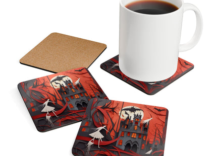 Halloween Night Scene Corkwood Coaster Set