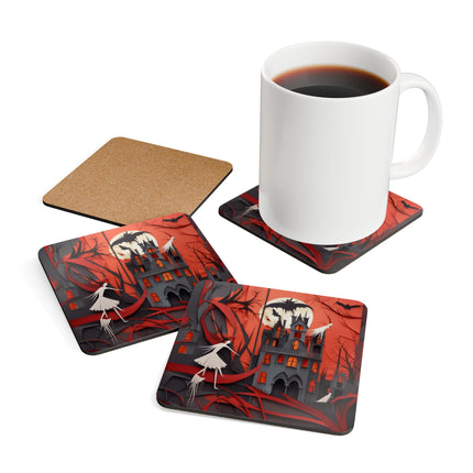 Halloween Night Scene Corkwood Coaster Set