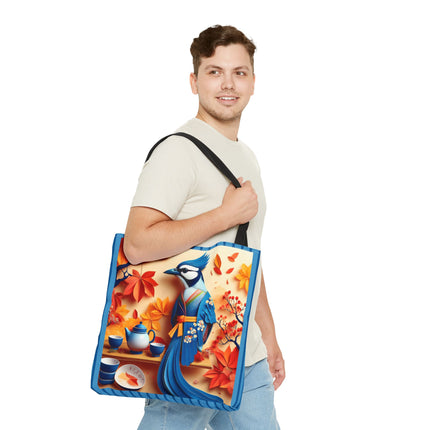 Blue Jay at an Autumn Tea Ceremony Tote Bag (AOP)