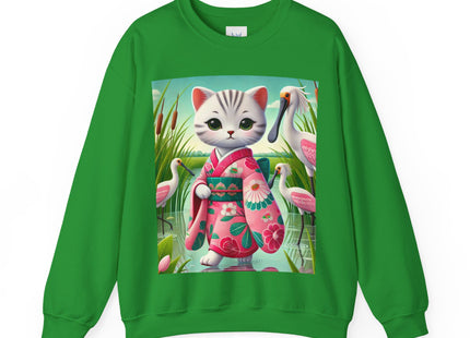 Geisha Kitten Strolls Among the Spoonbills  Unisex Heavy Blend™ Crewneck Sweatshirt