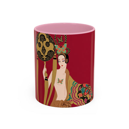 Butterfly Empress of the Crimson Pavilion Colorful Mug (11oz, 15oz) – Art Deco Beauty, Butterfly Elegance & Ornamental Style