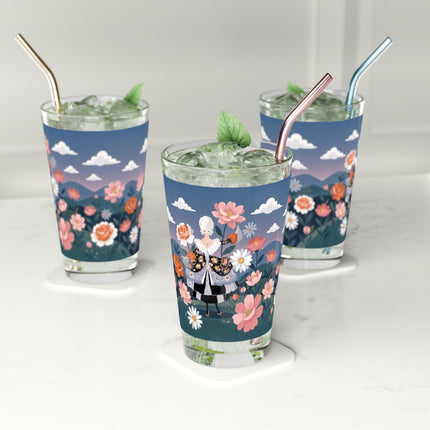 🌸🎀 The Grand Floral Promenade Pint Glass – Art Deco Fashion Fantasy