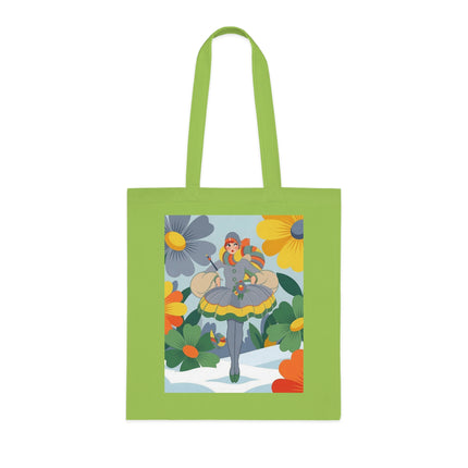 🌼❄️ The Winter Flower Wanderer Cotton Tote Bag – Colorful Winter Fantasy