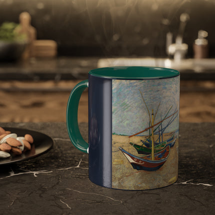 Fishing Boats on the Beach at Saintes-Maries by Vincent Van Gogh Colorful Mugs, 11oz