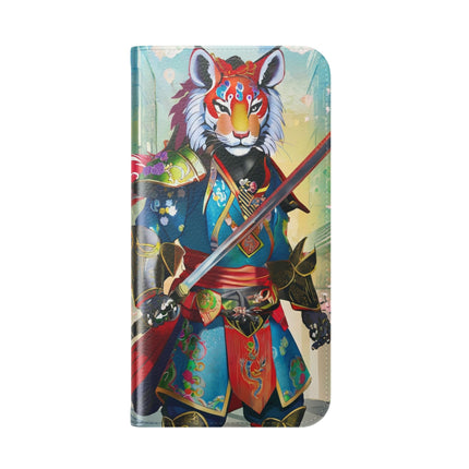 🦁🦊⚔️ Cyberpunk Lion Samurai Flip Case – Futuristic Honor & Kitsune Spirit