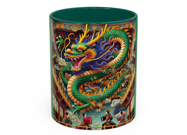 Tibetan Dragon Over Kabuki Duel Colorful Mugs (11oz, 15oz)
