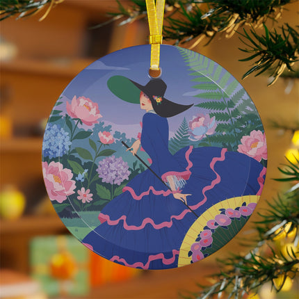 🌸🌿 The Lady Of The Garden Stroll Glass Ornament – Art Deco Botanical Elegance
