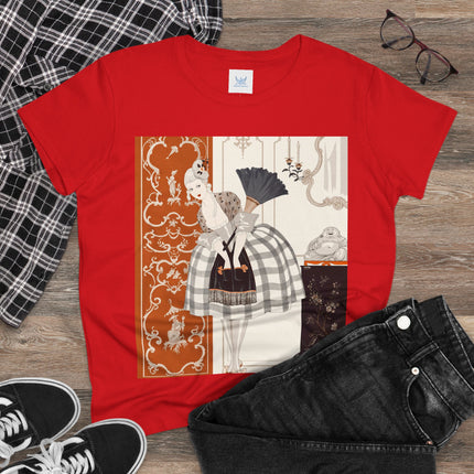 🪭🖤 The Lady With The Black Fan Cotton Tee – Art Deco Fashion Illustration