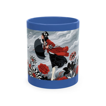 ☂️🌹 The Lady In The Windy Rose Garden Ceramic Mug – Art Deco Fashion Whimsy