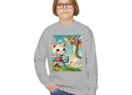Geisha Kitten and the Dragon Kite Youth Crewneck Sweatshirt