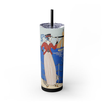 Costume de Yacht by George Barbier Skinny Tumbler with Straw, 20oz