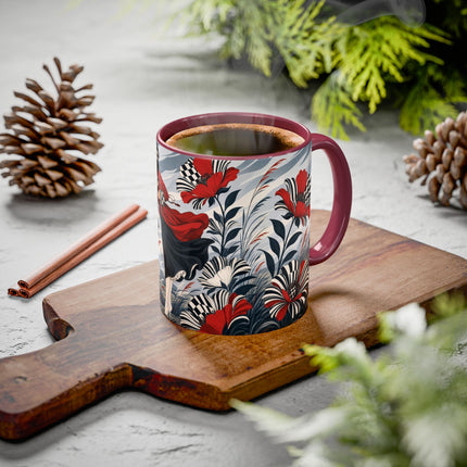 ☔🌹 The Scarlet Checkerboard Rainstorm Colorful Mug – Art Deco Floral Elegance