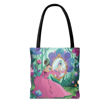 🌸🪞 The Lady Of The Enchanted Garden Mirror Tote Bag – Art Deco Floral Fantasy