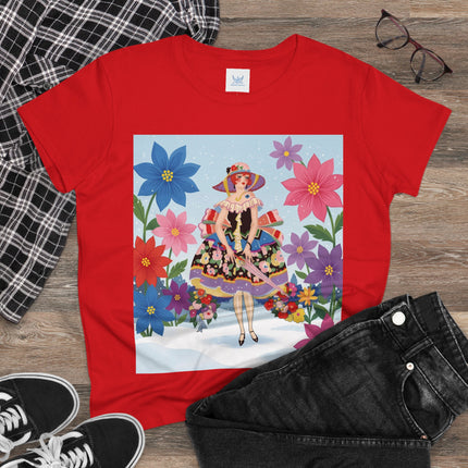 🌸❄️ The Winter Blossom Belle Cotton Tee – Art Deco Floral Fantasy