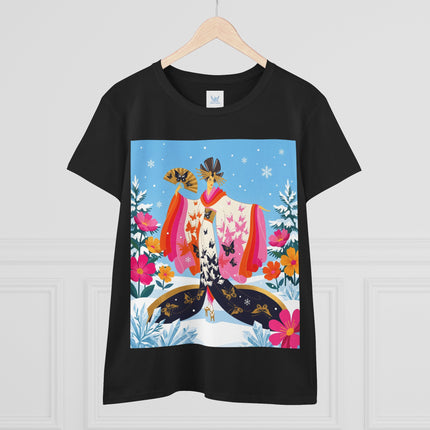 🦋❄️ Butterflies In The Snow Cotton Tee – Art Deco Japanese Floral Fantasy