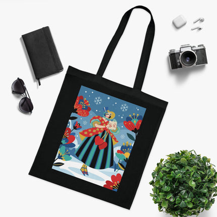❤️❄️ The Winter Heart Messenger Cotton Tote Bag – Art Deco Winter Enchantment