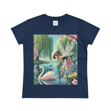 A Fairy Painting a Swan Cotton Tee