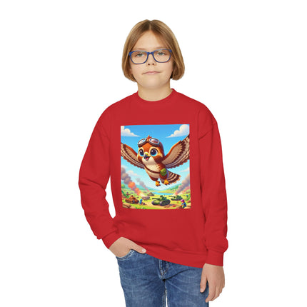Red-Tailed Hawk in Battle Youth Crewneck Sweatshirt – Flight, Focus & Fearless Energy