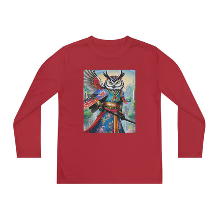 Cyberpunk Samurai Owl Youth Long Sleeve Competitor Tee – Futuristic Warrior & Neon Adventure