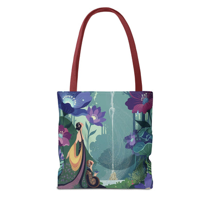 💧🌺 The Lady Of The Enchanted Fountain Tote Bag – Art Deco Garden Fantasy