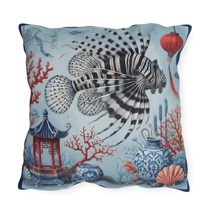 Lionfish & Lantern Outdoor Pillows – Mystical Ocean & Asian Harmony