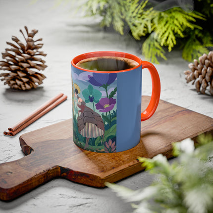 The Lady And The Enchanted Heron Colorful Mugs – Art Deco Botanical Elegance