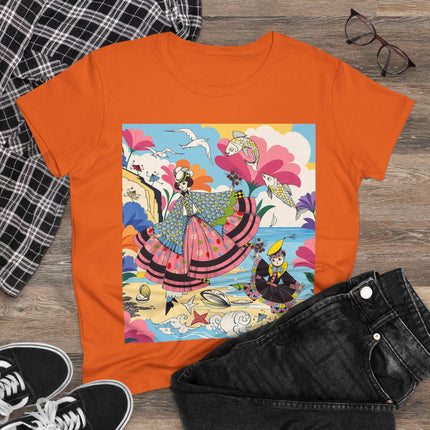 🐚🐟 The Seaside Fantasy Cotton Tee – Art Deco Ocean Whimsy