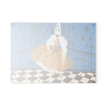 🎭🌹 The Rose Masquerade Glass Cutting Board – Art Deco Venetian Elegance