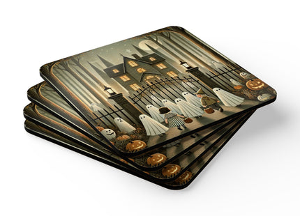 Ghostly Welcome – A Halloween Night Corkwood Coaster Set