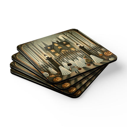Ghostly Welcome – A Halloween Night Corkwood Coaster Set