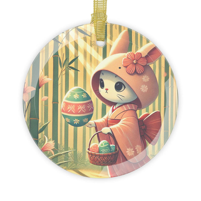 Geisha Kitten’s Easter Stroll Glass Ornament