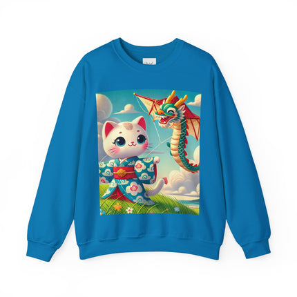 Geisha Kitten and the Dragon Kite Heavy Blend™ Crewneck Sweatshirt