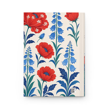 🌺💙 The Lady Of The Scarlet Bluebell Garden Hardcover Journal – Art Deco Floral Fashion Fantasy