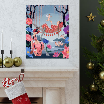 🪽🪷 The Garden Of Little Cupids Matte Vertical Poster – Art Deco Botanical Fantasy